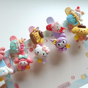 Sanrio Shokugan Girando Grampos de Cabelo, Grampos Bonitos, Grampo de Cabelo, presilhas de cabelo, Grampos de Cabelo de Desenho Animado, Presentes para Meninas, 5 peças para Preço de Conjunto Completo