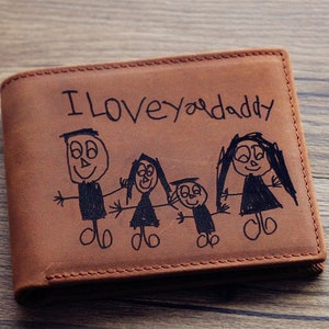 Cartera personalizada para papá, cartera con dibujo infantil, cartera grabada, cartera personalizada, escritura personalizada, cartera monogramada para hombre, regalo único para papá imagen 6