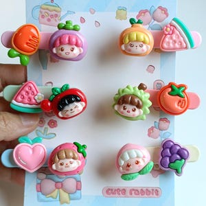 Fruits Girls Hair Clips, Rotating Cute Barrettes, Hair Clip, hair slides, Cartoon Hair Clips, Gifts for Girls, 6pcs for a Whole Set Price
