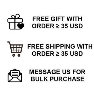 May include: Image with text and icons. The text includes "FREE GIFT WITH ORDER", "FREE SHIPPING WITH ORDER", and "MESSAGE US FOR BULK PURCHASE". Icons include a gift box, shopping cart, and an envelope.