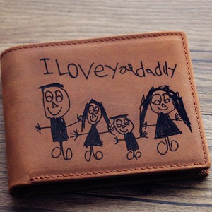 Billetera personalizada, Billetera con dibujo infantil, Billetera para papá, Regalo grabado para esposo, Billetera personalizada, Escritura personalizada, Billetera con monograma para hombre