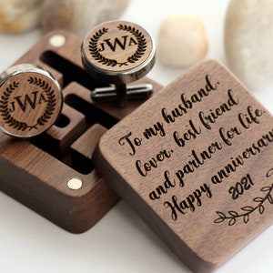 Husband&#39;s Cufflinks; Personalized Cufflinks; Wood Cufflinks, Wedding Cufflinks, Groom Gift, Custom Cufflinks; Anniversary, Father&#39;s Day Gift
