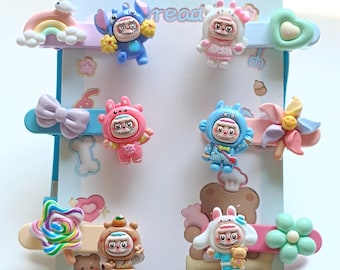 Cosplay Labubu Hair Clips, Rotating Cute Barrettes, Hair Clip, hair slides, Cartoon Hair Clips, Gifts for Girls, 6pcs for a Whole Set Price