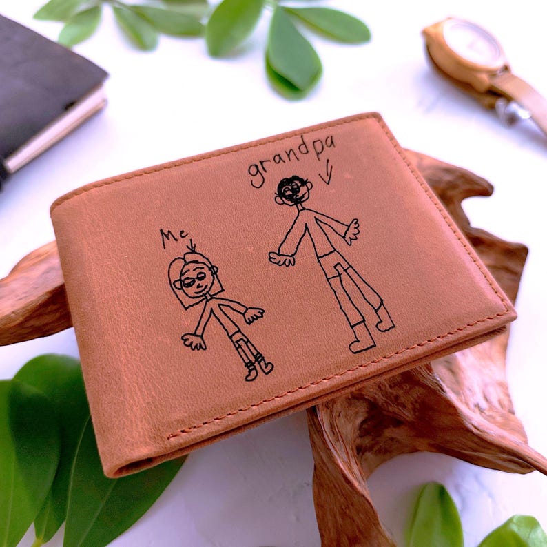 Cartera personalizada para papá, cartera con dibujo infantil, cartera grabada, cartera personalizada, escritura personalizada, cartera monogramada para hombre, regalo único para papá imagen 9