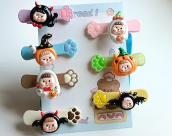 Clips para el cabello con patas de gato de Halloween, pasadores lindos giratorios, clip para el cabello, toboganes para el cabello, clips para el cabello de dibujos animados, regalos para niñas, 7 piezas para un conjunto completo