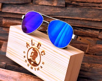 Óculos de sol aviador, óculos de sol unissex personalizados, despedida de solteiro, presente para padrinhos, presente para madrinhas, óculos de sol de madeira, óculos de sol para festas, Natal