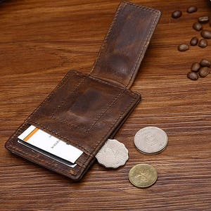 Money Clip Wallet, Slim Wallet, Personalized Leather Wallet, Men's Handmade Wallet, Clip Wallet. Gift Idea, Father Gift, Groomsmen Gift image 4