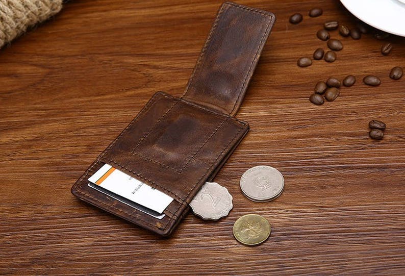 Money Clip Wallet, Slim Wallet, Personalized Leather Wallet, Men's Handmade Wallet, Clip Wallet. Gift Idea, Father Gift, Groomsmen Gift image 4