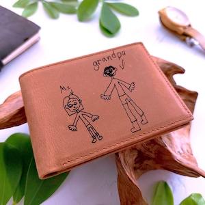 Billetera personalizada, Billetera con dibujo infantil, Billetera para papá, Regalo grabado para esposo, Billetera personalizada, Escritura personalizada, Billetera con monograma para hombre