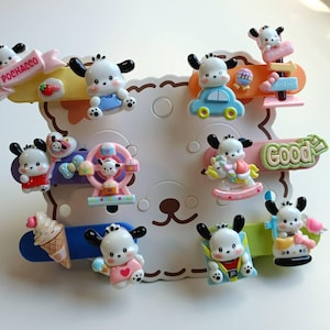 Grampos de cabelo do parque de diversões Pochacco, grampos de cabelo de papelão giratórios, grampo de cabelo, grampo de cabelo fofo, presentes para meninas, 6 peças para o preço do conjunto inteiro