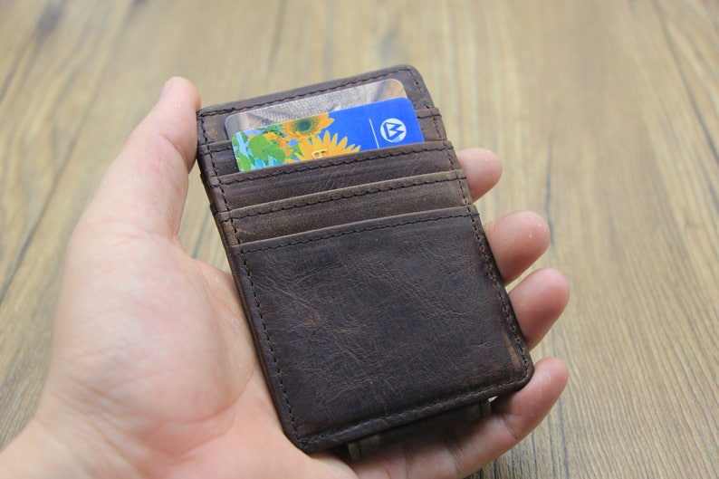 Money Clip Wallet, Slim Wallet, Personalized Leather Wallet, Men's Handmade Wallet, Clip Wallet. Gift Idea, Father Gift, Groomsmen Gift image 2