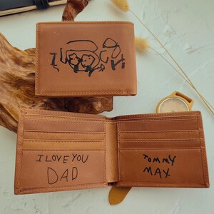 Cartera personalizada para papá, cartera con dibujo infantil, cartera grabada, cartera personalizada, escritura personalizada, cartera monogramada para hombre, regalo único para papá imagen 3