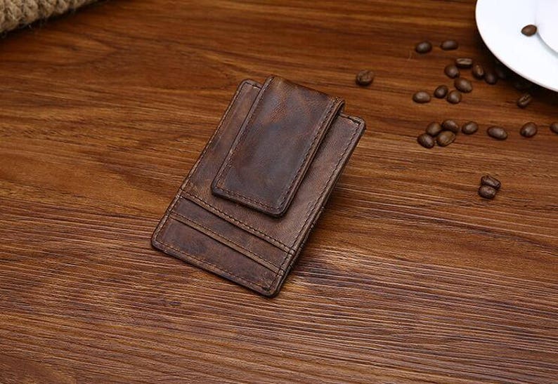 Money Clip Wallet, Slim Wallet, Personalized Leather Wallet, Men's Handmade Wallet, Clip Wallet. Gift Idea, Father Gift, Groomsmen Gift image 3