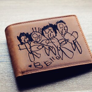 Cartera personalizada para papá, cartera con dibujo infantil, cartera grabada, cartera personalizada, escritura personalizada, cartera monogramada para hombre, regalo único para papá imagen 5