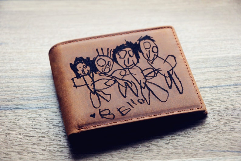 Cartera personalizada para papá, cartera con dibujo infantil, cartera grabada, cartera personalizada, escritura personalizada, cartera monogramada para hombre, regalo único para papá imagen 5