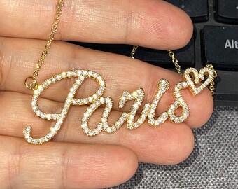 Volledige diamanten naamketting, 18K vergulde naamketting, naamketting bruidsmeisje, gepersonaliseerd verjaardagscadeau voor haar, cadeaus vrijgezellenfeest