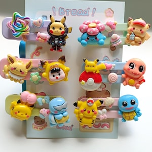 Rotating Pikachu Hair Clips, Cute Barrettes, Hair Clip, hair slides, Cartoon Hair Clips, Gifts for Girls, 6pcs for a Whole Set Price