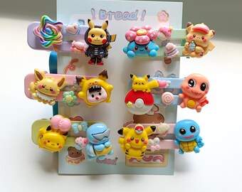 Clips giratorios para el cabello de Pikachu, pasadores lindos, clip para el cabello, diapositivas para el cabello, clips para el cabello de dibujos animados, regalos para niñas, 6 piezas por un precio completo