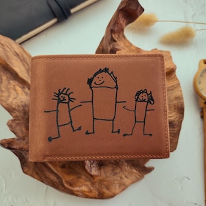 Cartera personalizada para papá, cartera con dibujo infantil, cartera grabada, cartera personalizada, escritura personalizada, cartera monogramada para hombre, regalo único para papá imagen 4