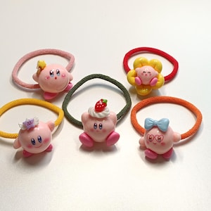 Lazo para el cabello de Kirby, pulsera DIY, elástico de dibujos animados, coletero para el cabello, uso diario, regalos de cumpleaños para niñas, 5 piezas por el precio del conjunto completo
