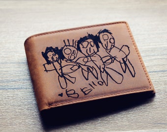 Billetera personalizada, Billetera con dibujo infantil, Billetera para papá, Regalo grabado para esposo, Billetera personalizada, Escritura personalizada, Billetera con monograma para hombre