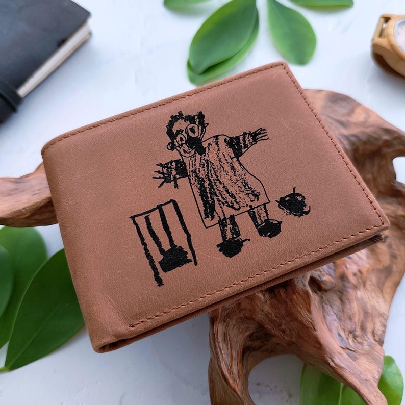 Cartera personalizada para papá, cartera con dibujo infantil, cartera grabada, cartera personalizada, escritura personalizada, cartera monogramada para hombre, regalo único para papá imagen 10