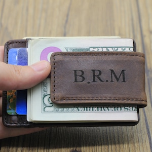 Money Clip Wallet, Slim Wallet, Personalized Leather Wallet, Men&#39;s Handmade Wallet, Clip Wallet. Gift Idea, Father Gift, Groomsmen Gift