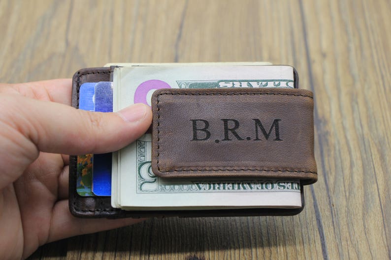 Money Clip Wallet, Slim Wallet, Personalized Leather Wallet, Men's Handmade Wallet, Clip Wallet. Gift Idea, Father Gift, Groomsmen Gift image 1