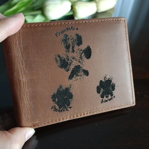 Carteira com pegadas de cachorro, carteira para animais de estimação, carteira para pai, presente para marido gravado, carteira personalizada, palavra escrita à mão personalizada, carteira masculina com monograma