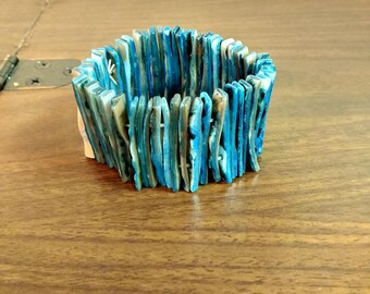 Vintage Blue Abalone Strips Stretch Bracelet