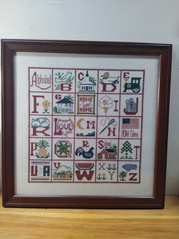 Vintage Handmade Framed Cross Stitch Alphabet Sampler 14 Etsy
