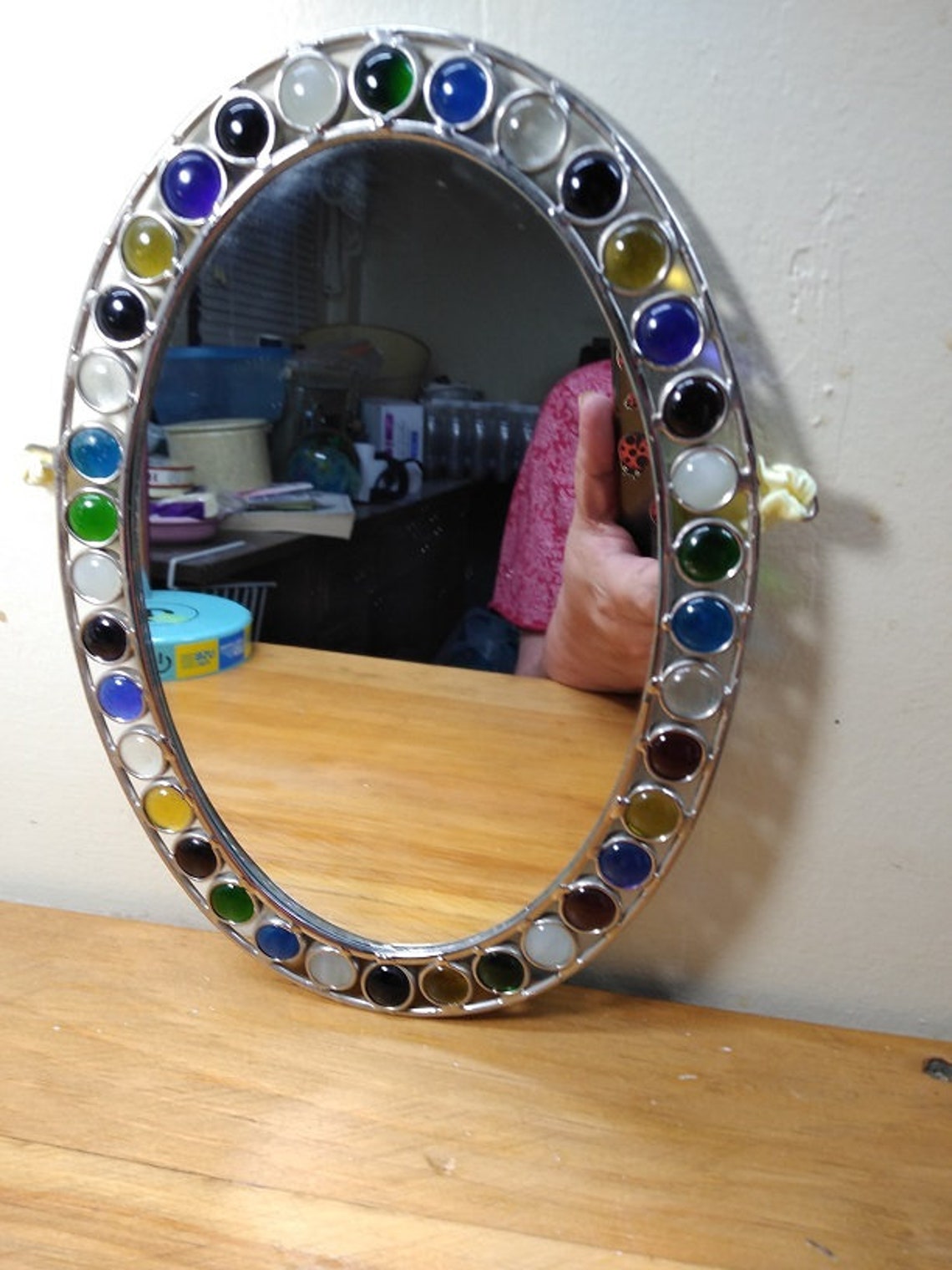 Vintage Handmade Stained Glass Framed Oval Mirror 9 1/2 Etsy