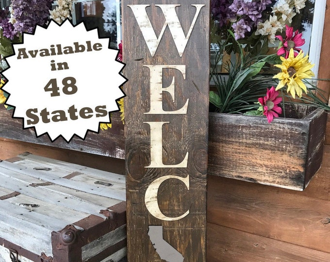 CALIFORNIA STATE Sign Vertical, Indoor / Outdoor, Farm Home Lake or Welcome, Rustic Distressed Wood *Antique Red White Blue Xl Large Wall CA