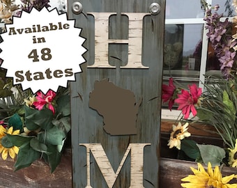 Distressed Wisconsin State Sign, Rustic Farmhouse Decor
