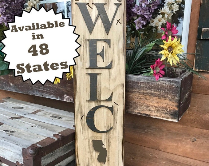 NEW NEW JERSEY Sign Vertical, Indoor Outdoor, Farm Home Lake Welcome word, Rustic Distressed Wood *Antique Red White Blue Xl Large Wall Nj