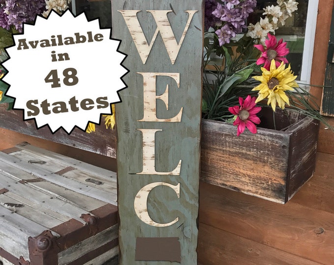 SOUTH DAKOTA STATE Sign Vertical, Indoor Outdoor, Farm Home Lake or Welcome, Rustic Distressed Wood *Antique Red White Blue Xl Large Wall Sd