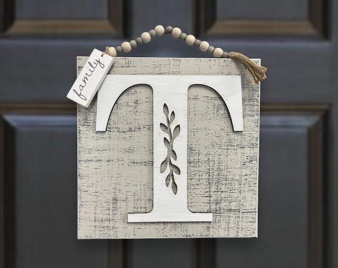 Custom Door hanger[Wall Art Home Decor Letter Family Sign]Modern Farmhouse[Porch Living Room Entry Kitchen]Distressed Rustic Wood Beads Gift