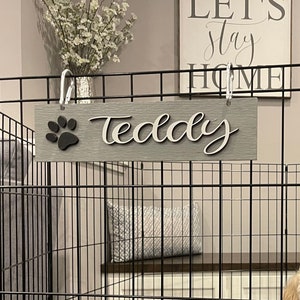 DOG Sign Kennel Custom Name Cat Puppy Kitten Bed 12x3 Wood Hanger Paw Personalize Gift Home