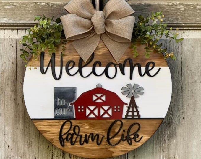 Farmhouse Welcome Sign | 3D Wood, Rustic Door Hanger