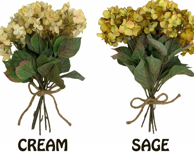 HYDRANGEA stem Bouquet BUNDLE decorate FLOWERS craft floral*Cream *Sage *Green Ceramic Pitcher Vase wedding *Beautiful Table Centerpiece