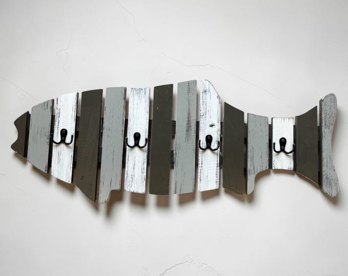 Reclaimed Wood Fish Coat Rack, Lake House Towel Hanger