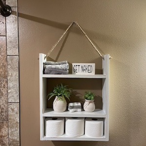 Ladder Shelf | BATHROOM Laundry kitchen Bedroom Livingroom | Home| Farmhouse rustic distressed | Towels | Toilet Paper | Spice Rack |Hanging