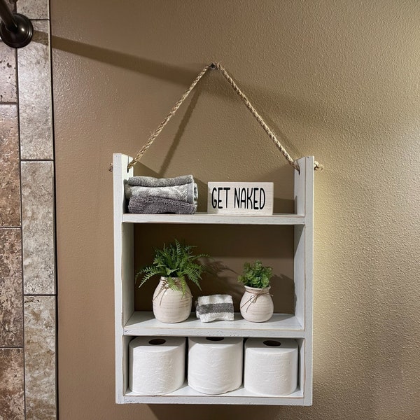 Ladder Shelf | BATHROOM Laundry kitchen Bedroom Livingroom | Home| Farmhouse rustic distressed | Towels | Toilet Paper | Spice Rack |Hanging