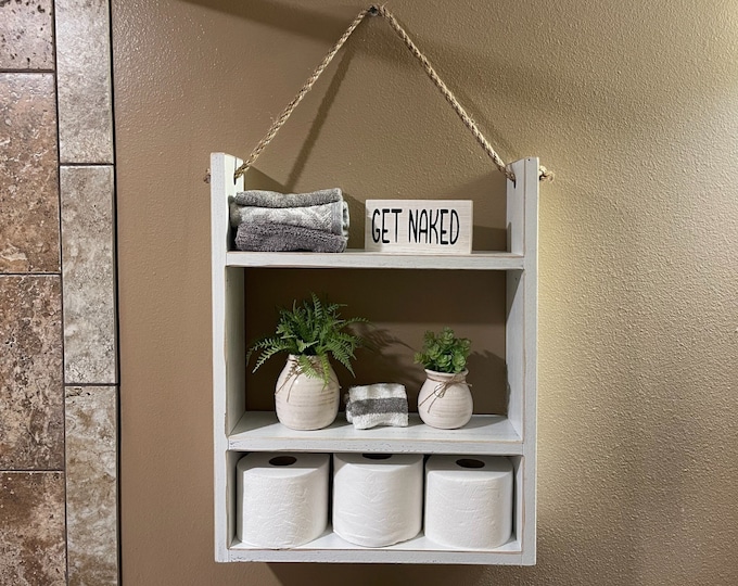 Ladder Shelf | BATHROOM Laundry kitchen Bedroom Livingroom | Home| Farmhouse rustic distressed | Towels | Toilet Paper | Spice Rack |Hanging