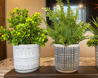 Faux Greenery Centerpiece, Geometric Potted Plant, Farmhouse Decor