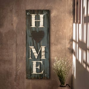HOME with Heart Sign Vertical, Outdoor Exterior, Farmhouse decor, Rustic Distressed Wood *Antique Red Welcome Porch White Blue Xl Large Wall
