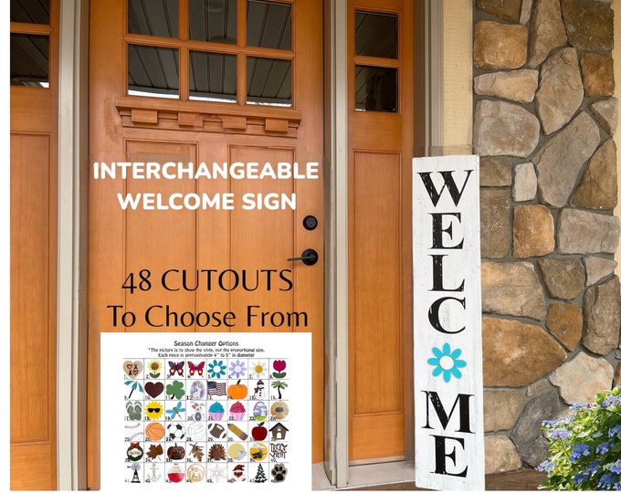 Interchangeable Season Changer Welcome Sign 45", Large Vertical Porch Sign, Front Door, Seasonal Holiday, Housewarming Gift, CHRISTMAS