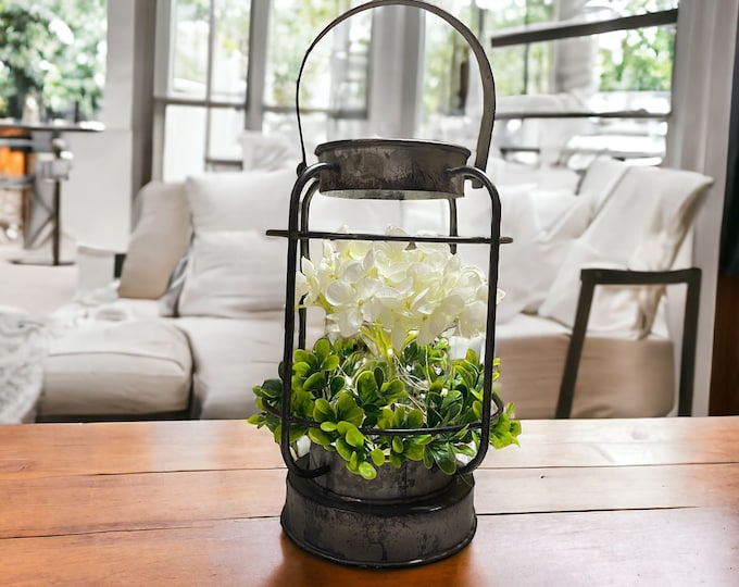 Farmhouse Lantern, Vintage Style Centerpiece, Floral Vase Greenery, Classic Minimalist Decor, living Room Dining Kitchen Entry Lamp Lights