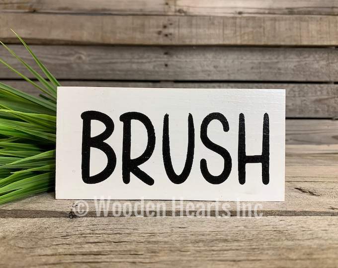 BATHROOM Sign BLOCK Brush, Floss, Wash, Flush, Save Water Shower Together, Nice Butt, Wash your hands, Get Naked 3x6 White Wood decor