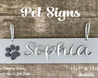 DOG Sign Kennel Custom Name Cat Puppy Kitten Bed 12x3 Wood Hanger Paw Personalize Gift Home